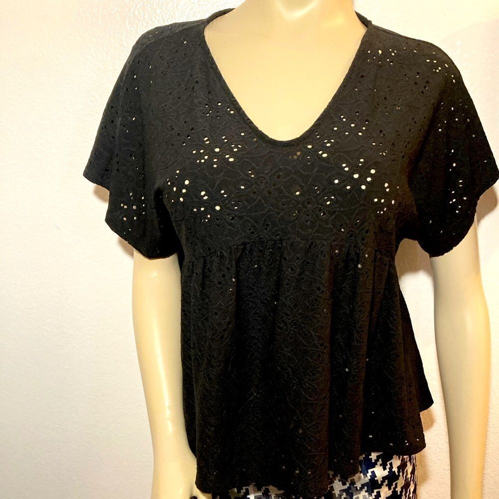 Nanette Lepore Black Eyelet Tiered Top Size S